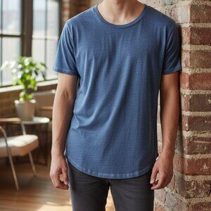Goodlife Scallop Hem Tee Medium Navy Blue USA Made Soft Cotton 👕